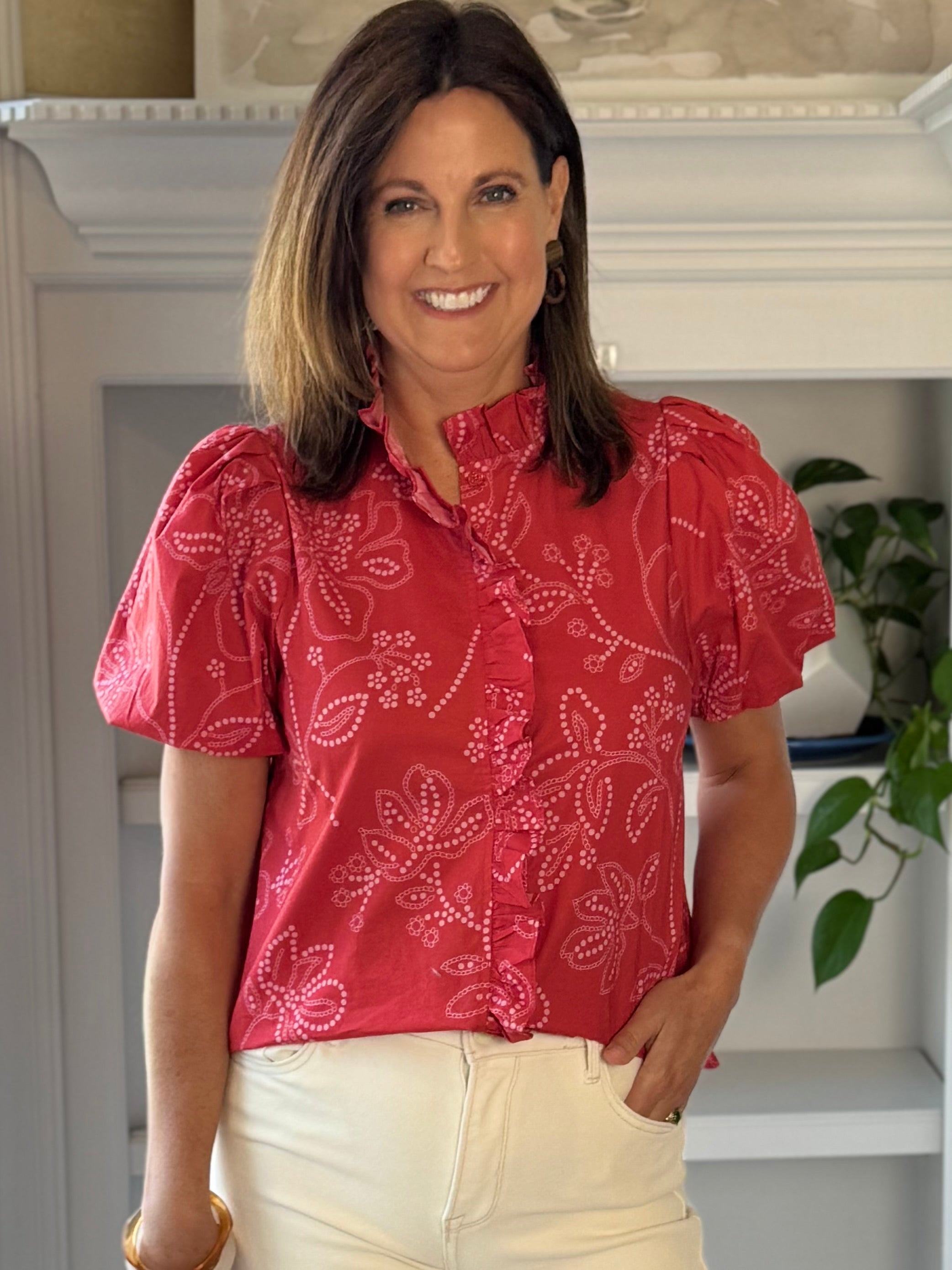 Flourish Print Blouse - Red