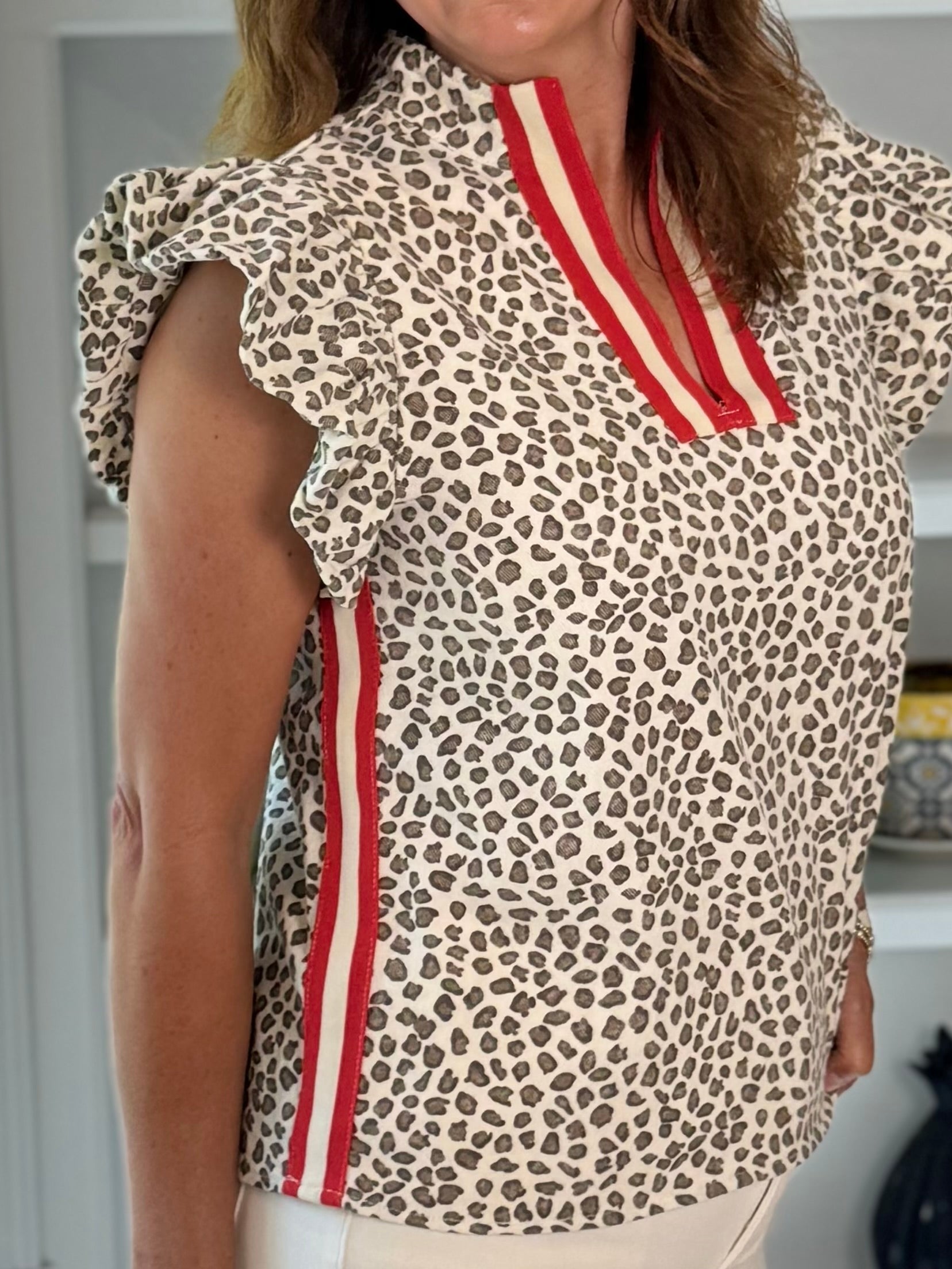 Leopard Print Contrast Top