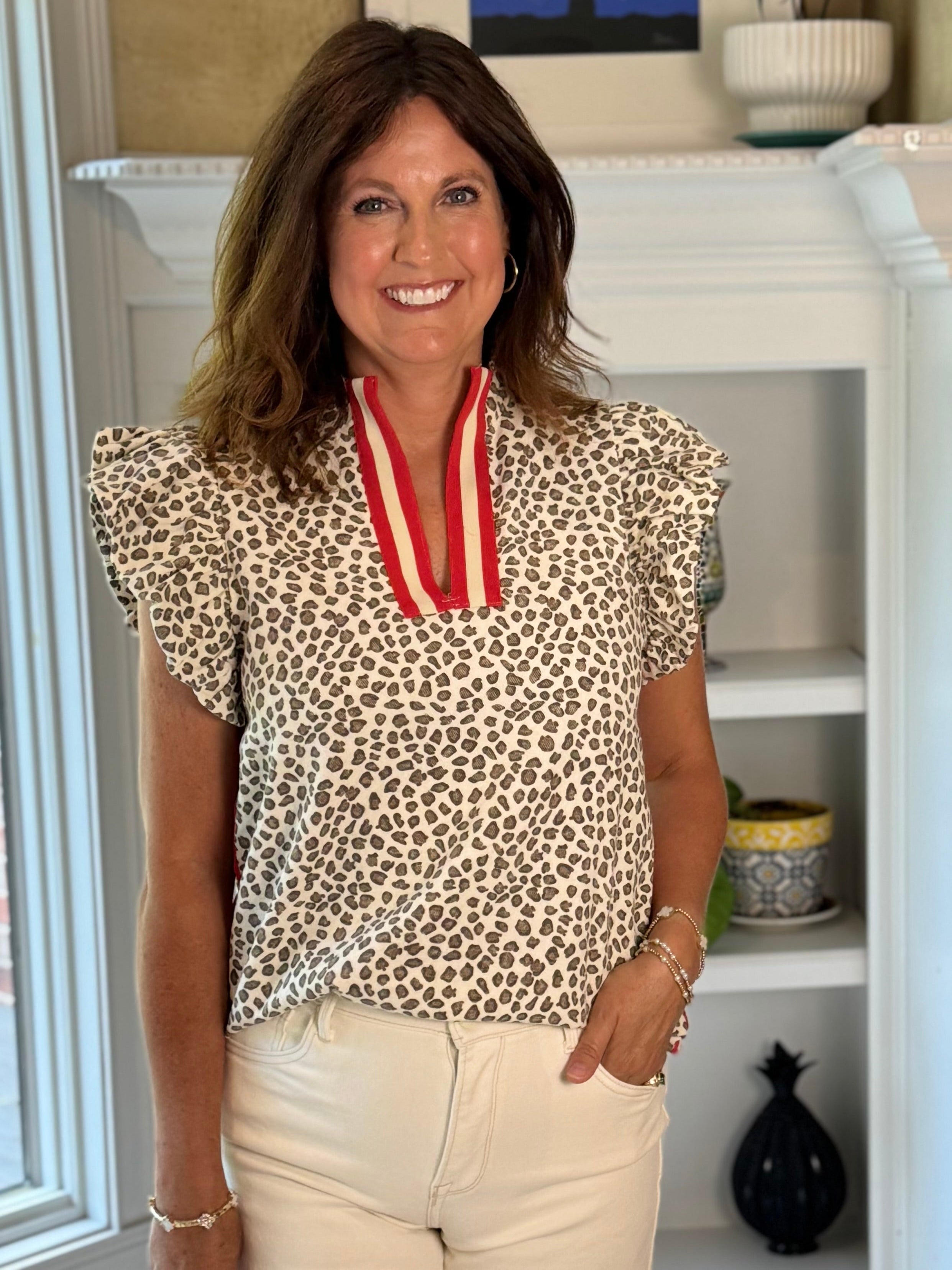 Leopard Print Contrast Top
