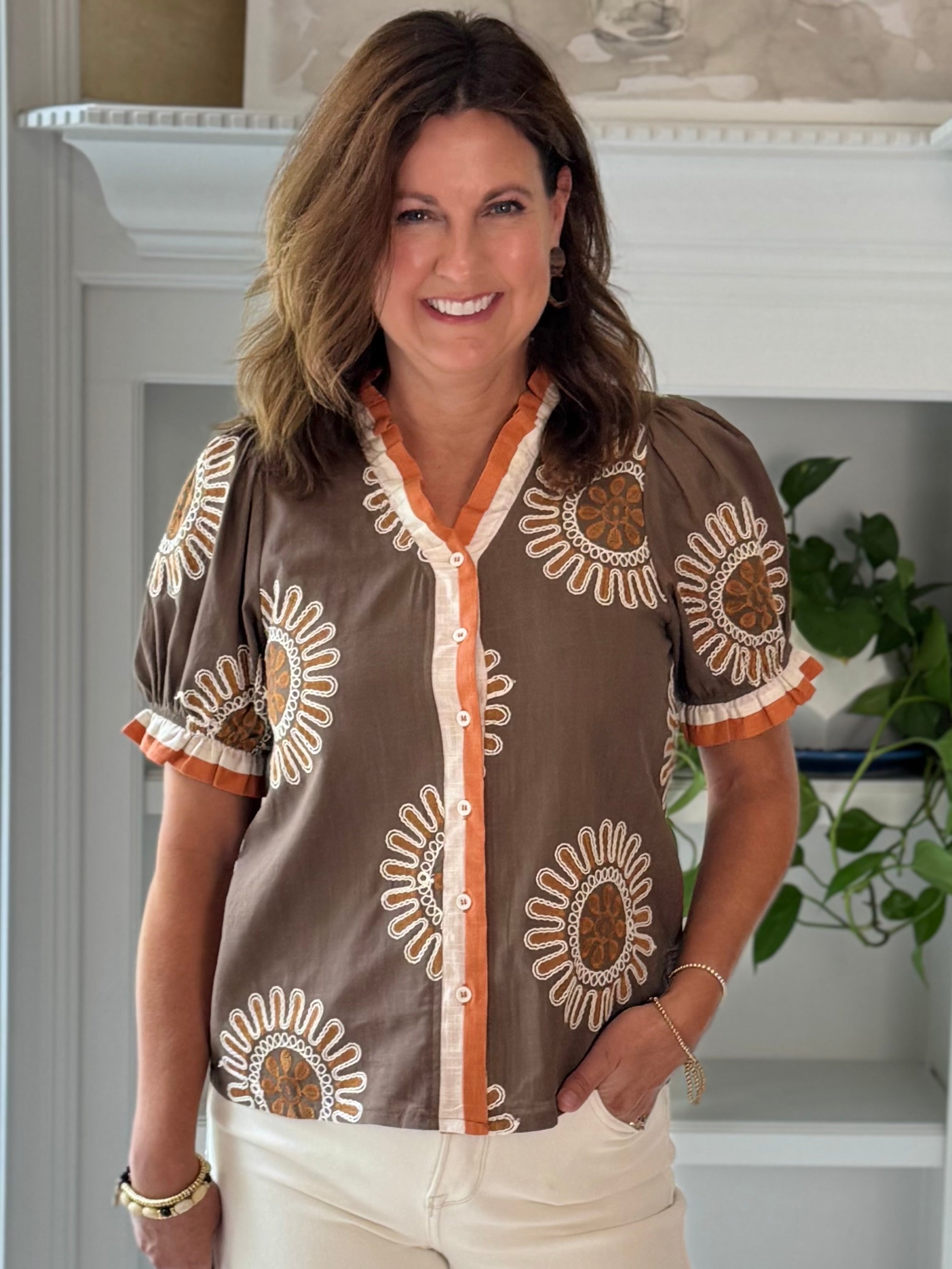 Cinnamon Burst Embroidered Top