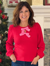 Two of a Kind Bow Knit Top - Red