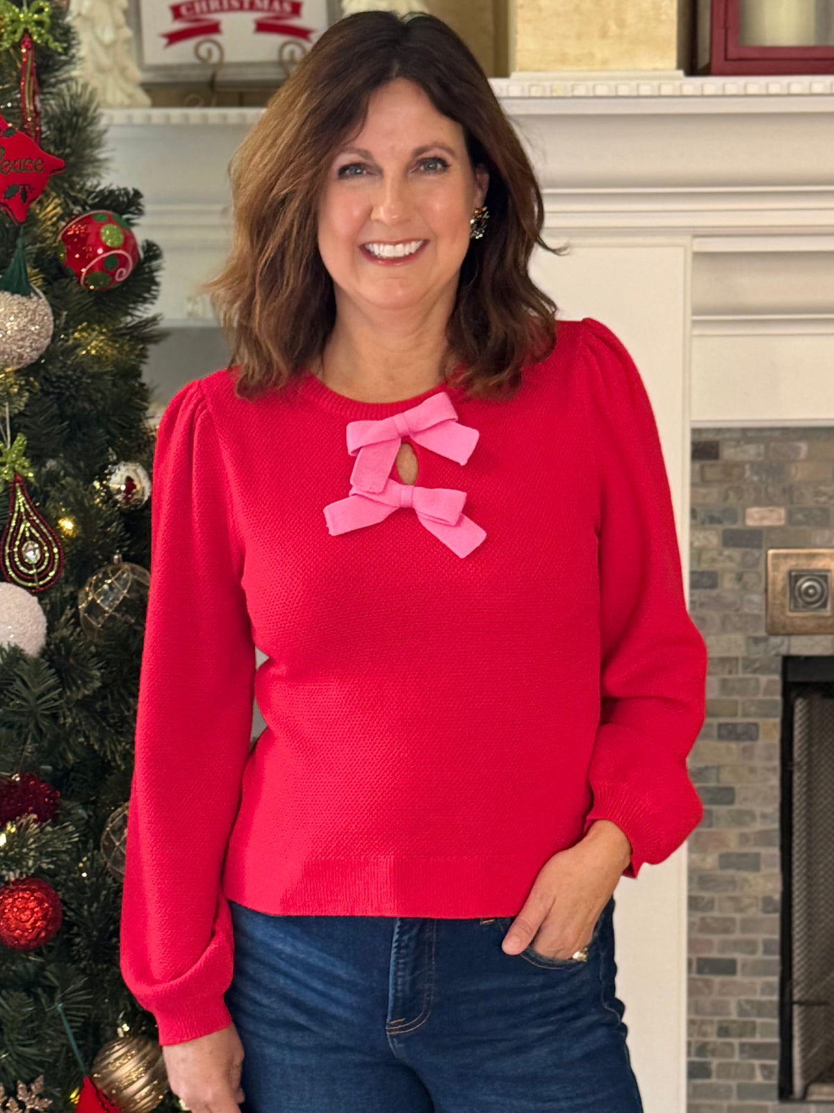 Two of a Kind Bow Knit Top - Red