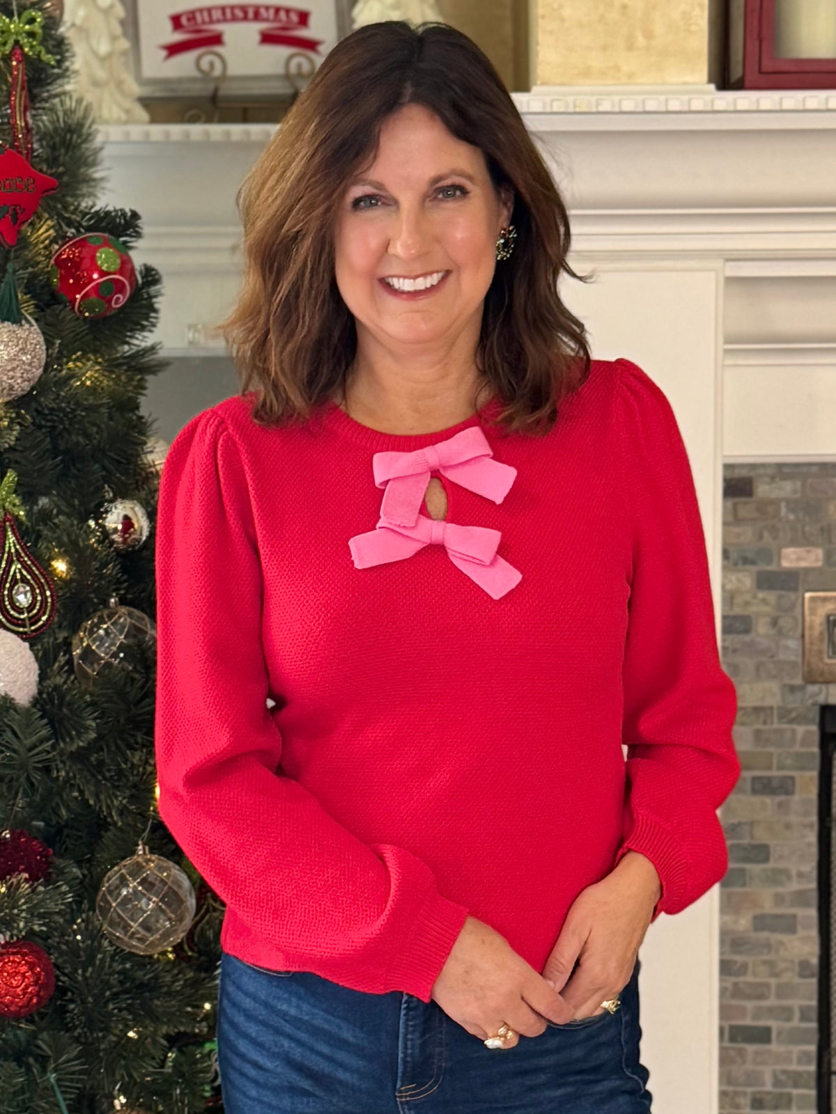 Two of a Kind Bow Knit Top - Red