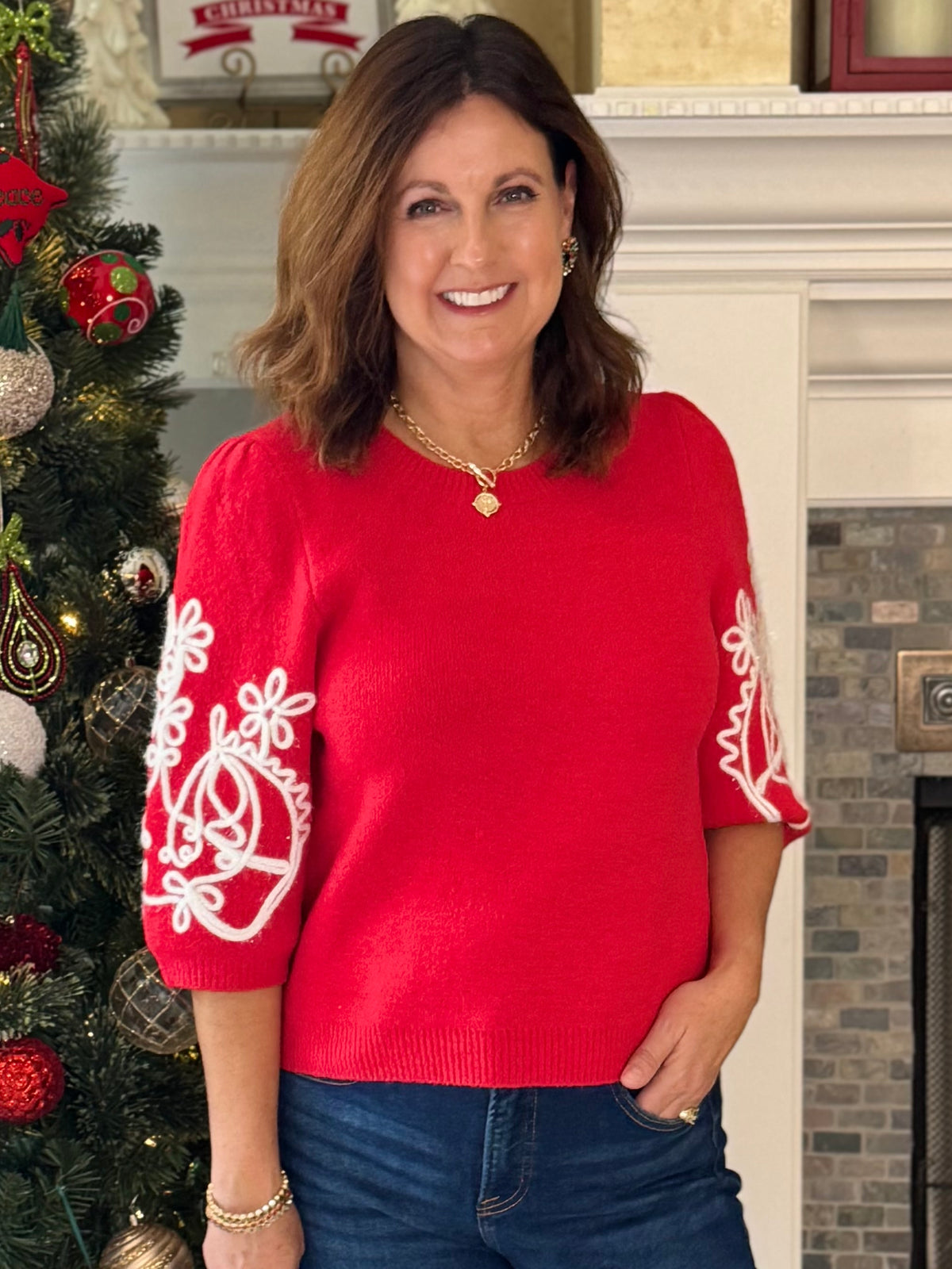 THML Red Pop Embroidered Sweater