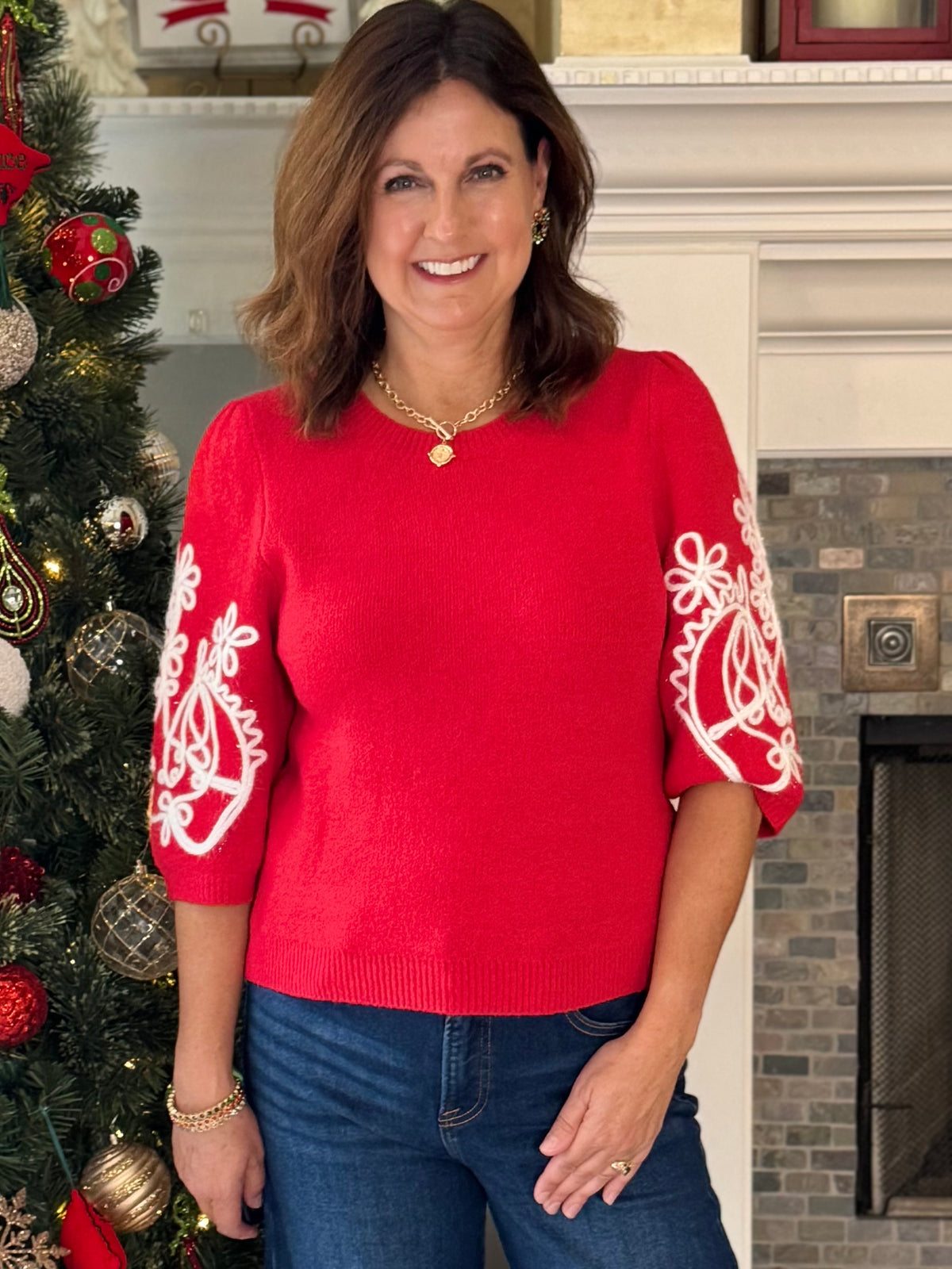 THML Red Pop Embroidered Sweater