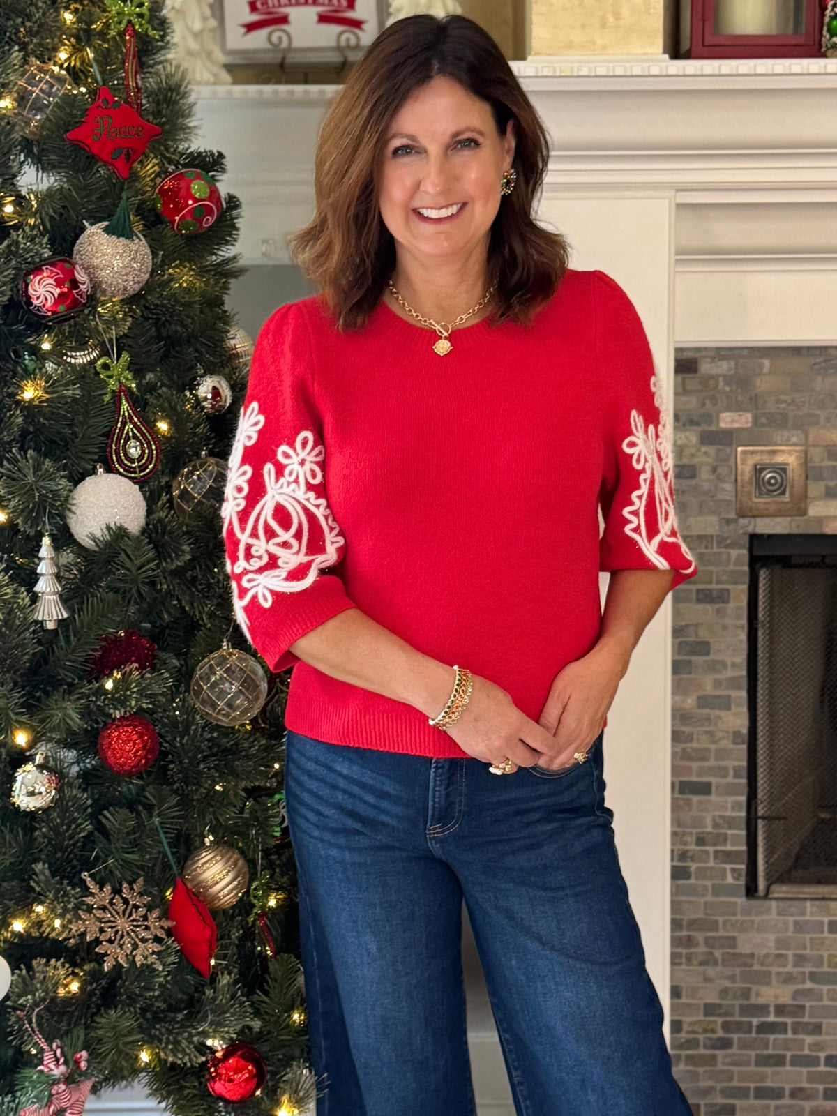 THML Red Pop Embroidered Sweater