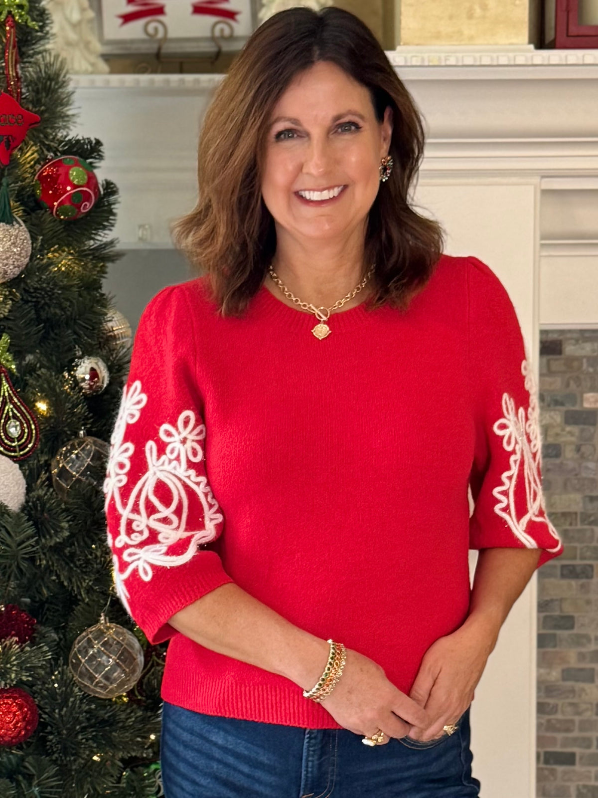 THML Red Pop Embroidered Sweater