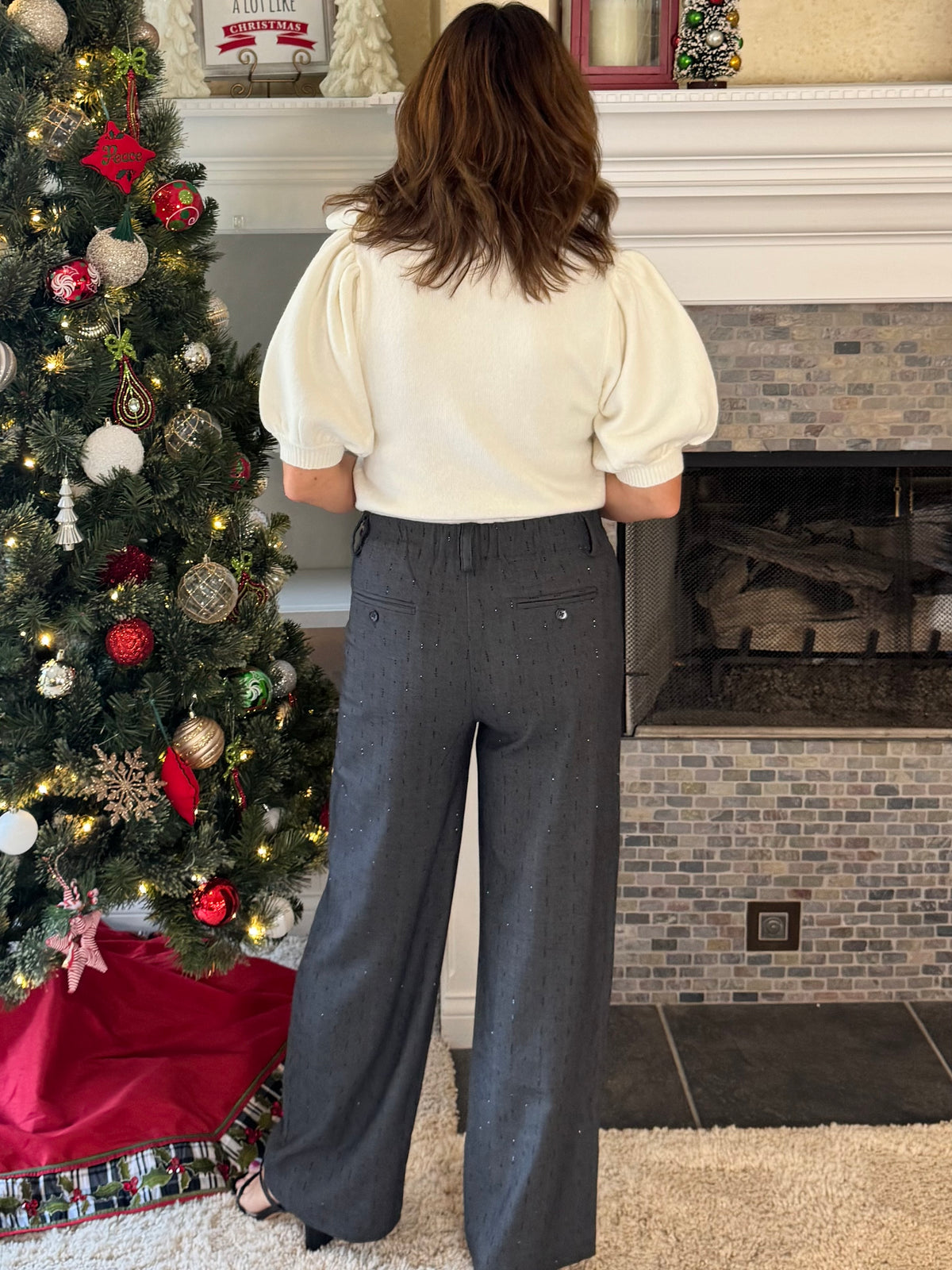 Current Air Intricately Beaded Wide Leg Trousers