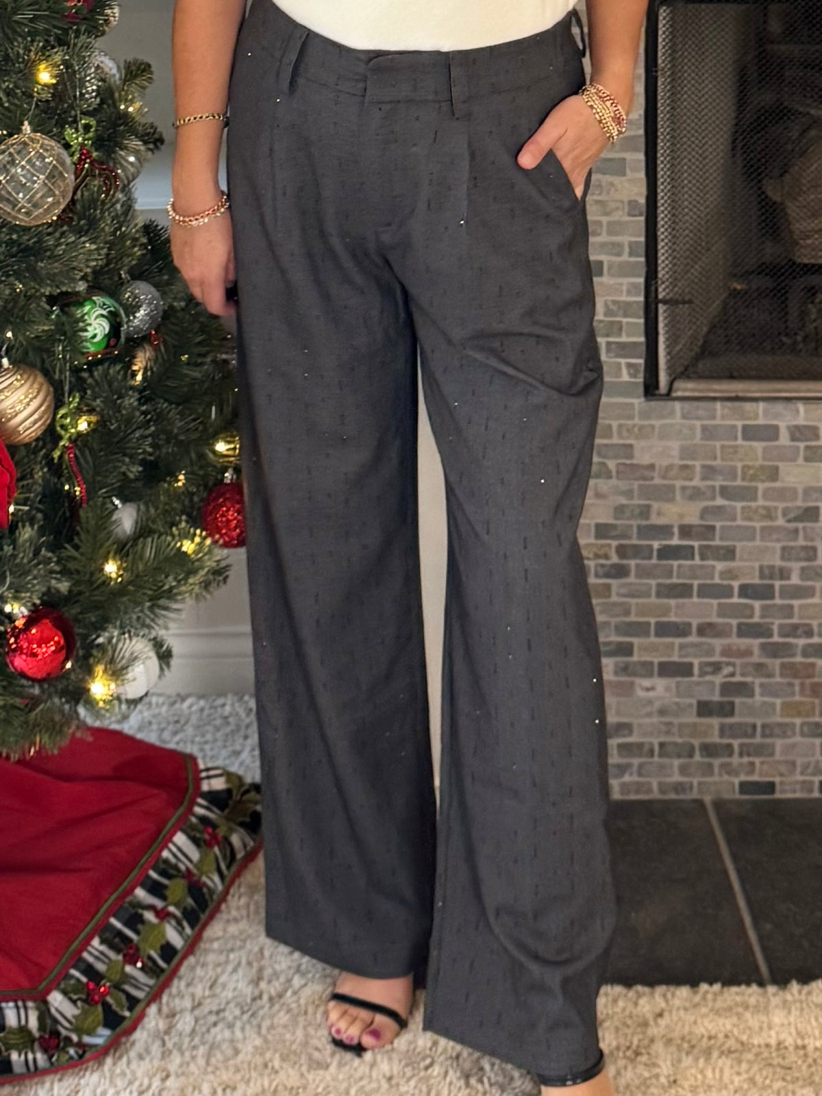 Current Air Intricately Beaded Wide Leg Trousers